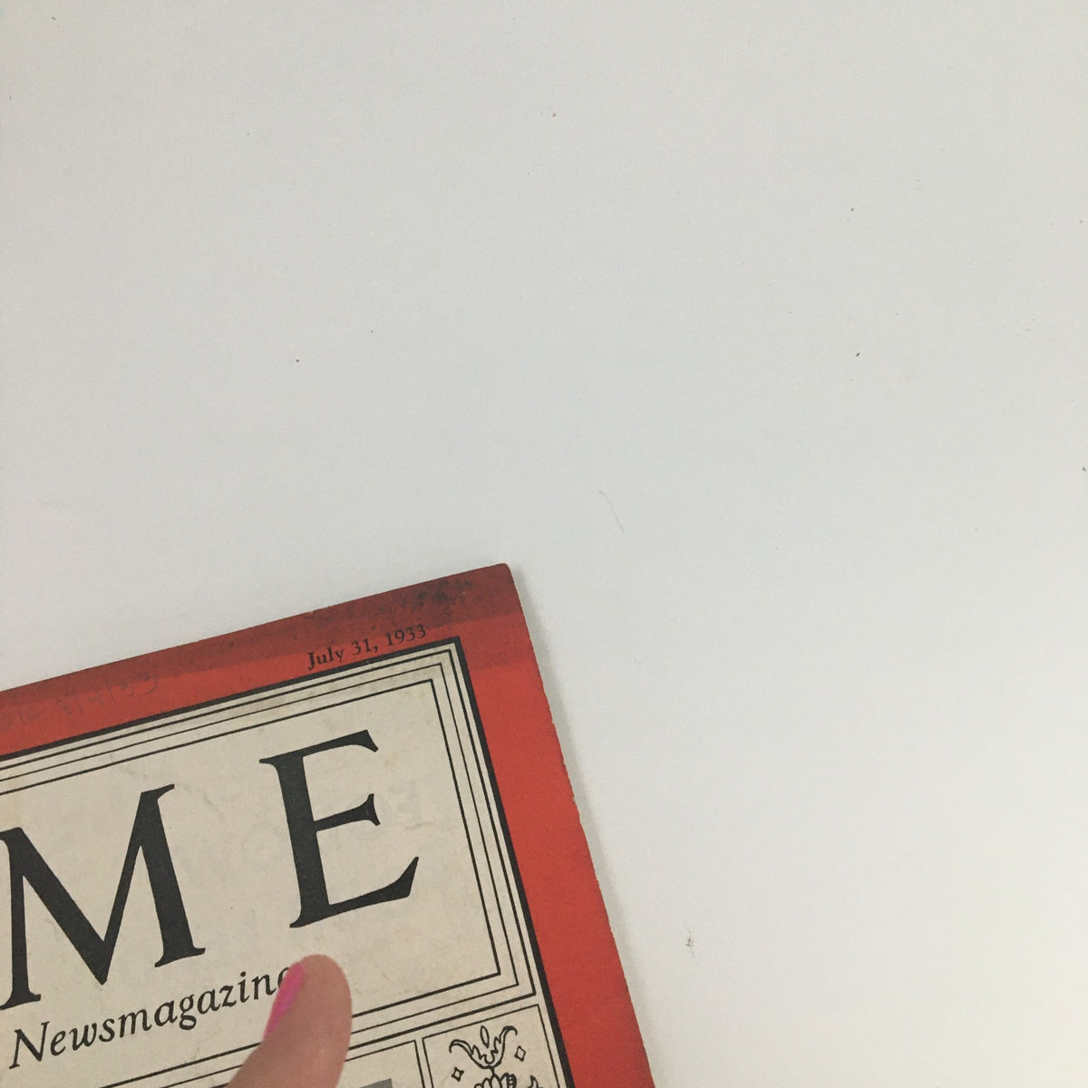 Close-up view of the Time Magazine logo and publication date from the July 31, 1933 issue.