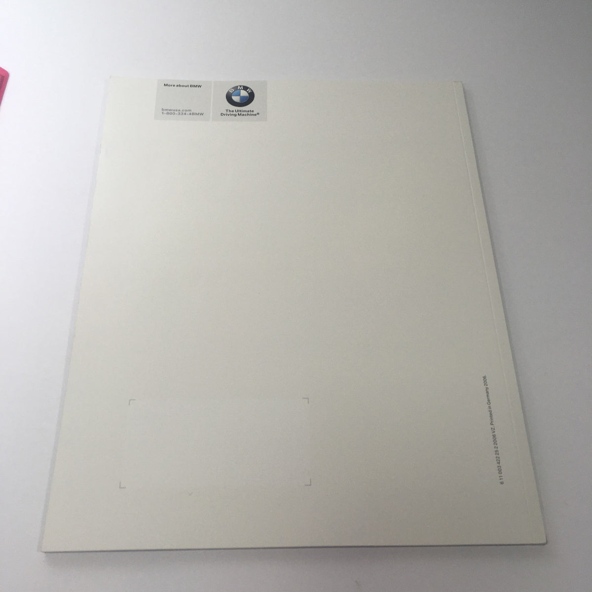 Back cover of the 2007 BMW Z4 Roadster 3.0i 3.0si Coupe dealership catalog, featuring the BMW logo and clean design.