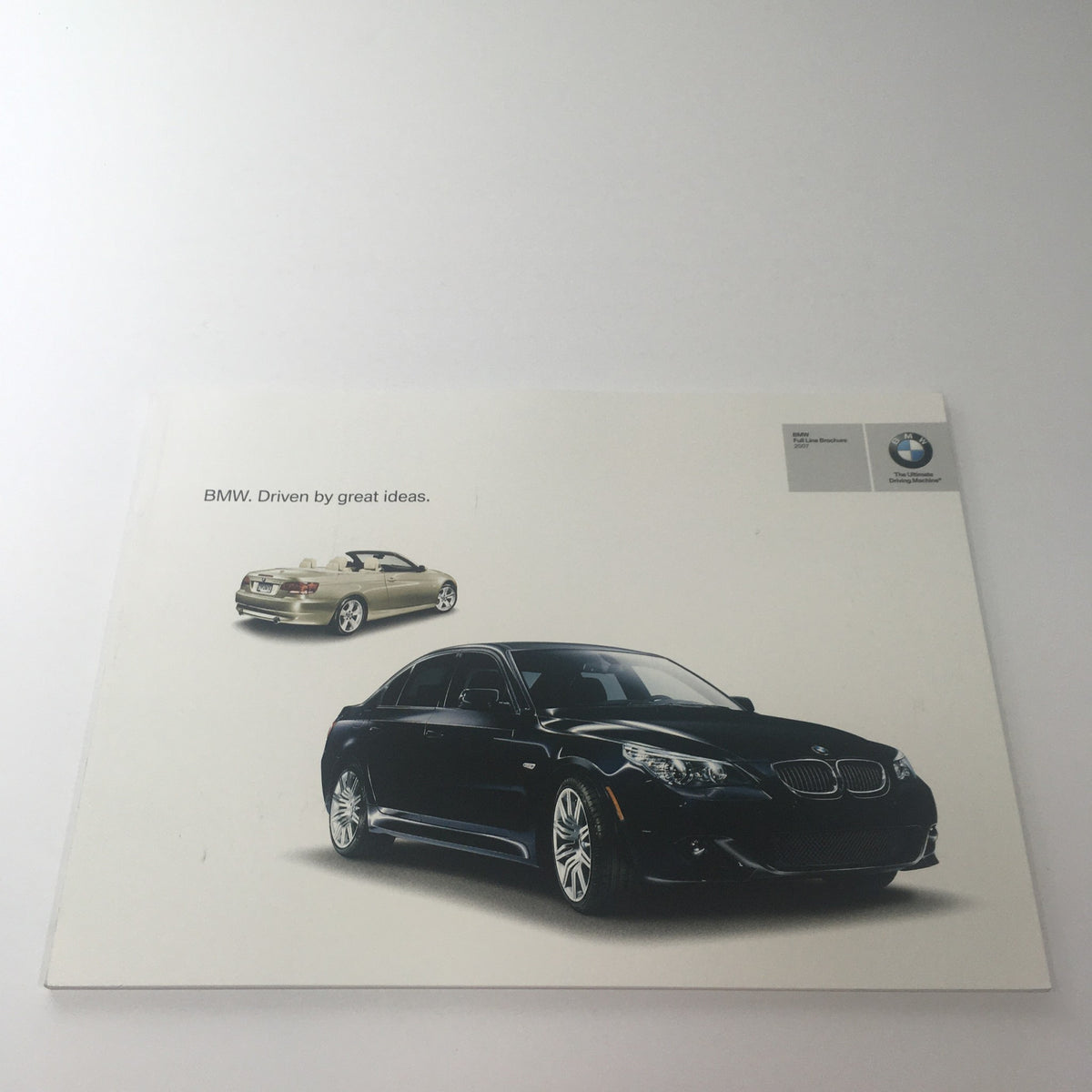 2007 BMW Full Line BMW 3 Series Sedan Dealership Car Auto Brochure Catalog featuring an elegant black BMW sedan with a sleek design on the front cover, emphasizing the connection to BMW's innovative branding.