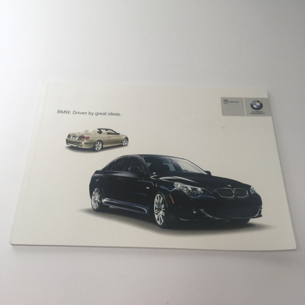 Cover image of the 2007 BMW Full Line 1936-1972 Series Dealership Car Auto Brochure Catalog, featuring a black BMW car and a light-colored car with the tagline 'BMW. Driven by great ideas.'