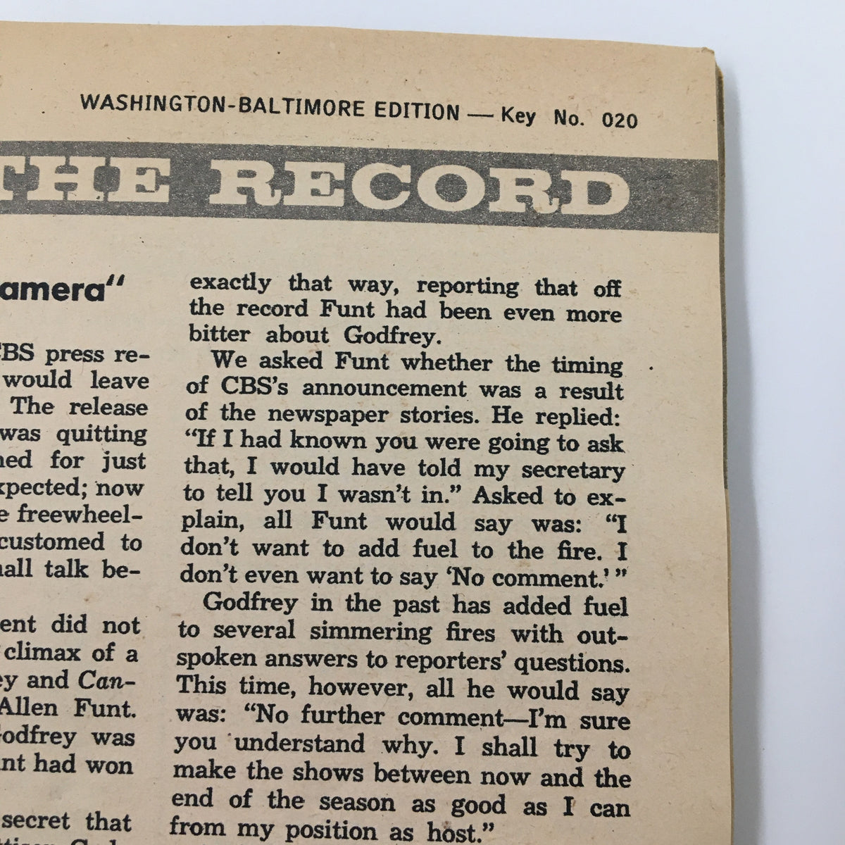 Inner page from TV Guide Magazine March 4 1961, representing the Washington-Baltimore edition with newspaper-style text.