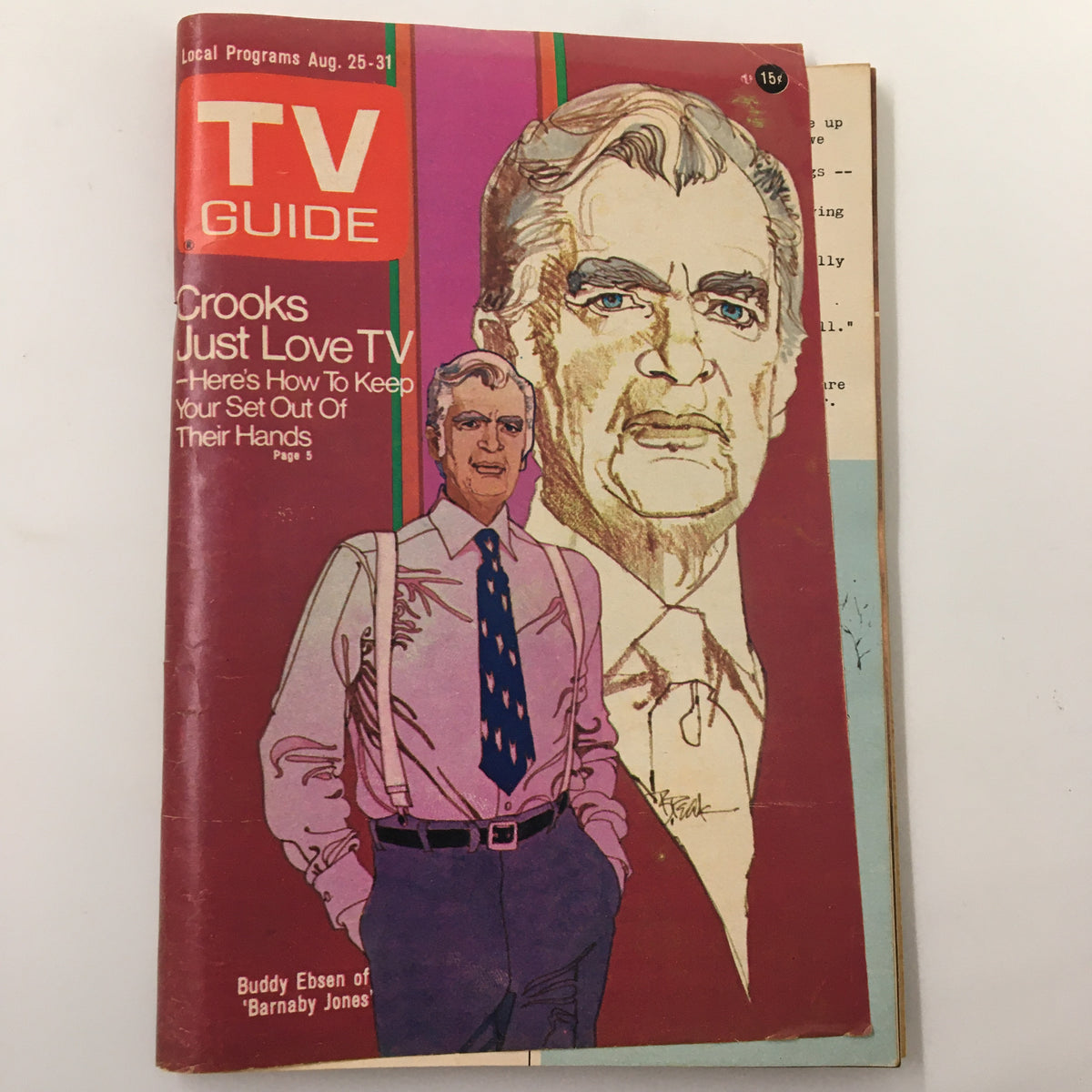Cover of the TV Guide Magazine August 25, 1973 featuring Buddy Ebsen, promoting articles and local programming, designed as a Washington-Baltimore Edition.