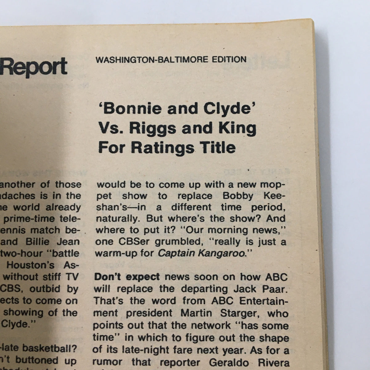 Another inside page of the TV Guide Magazine August 25, 1973, highlighting an article about TV ratings featuring 'Bonnie and Clyde' vs. 'Riggs and King'.