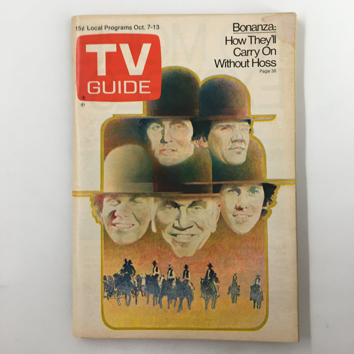 Cover of TV Guide Magazine, October 7 1972, featuring Michael Landon and highlights from the show Bonanza, Washington-Baltimore Edition.