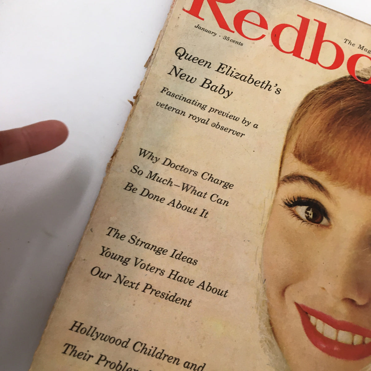 Cover of VTG Redbook Magazine January 1960 featuring Queen Elizabeth's New Baby and additional articles on various topics.