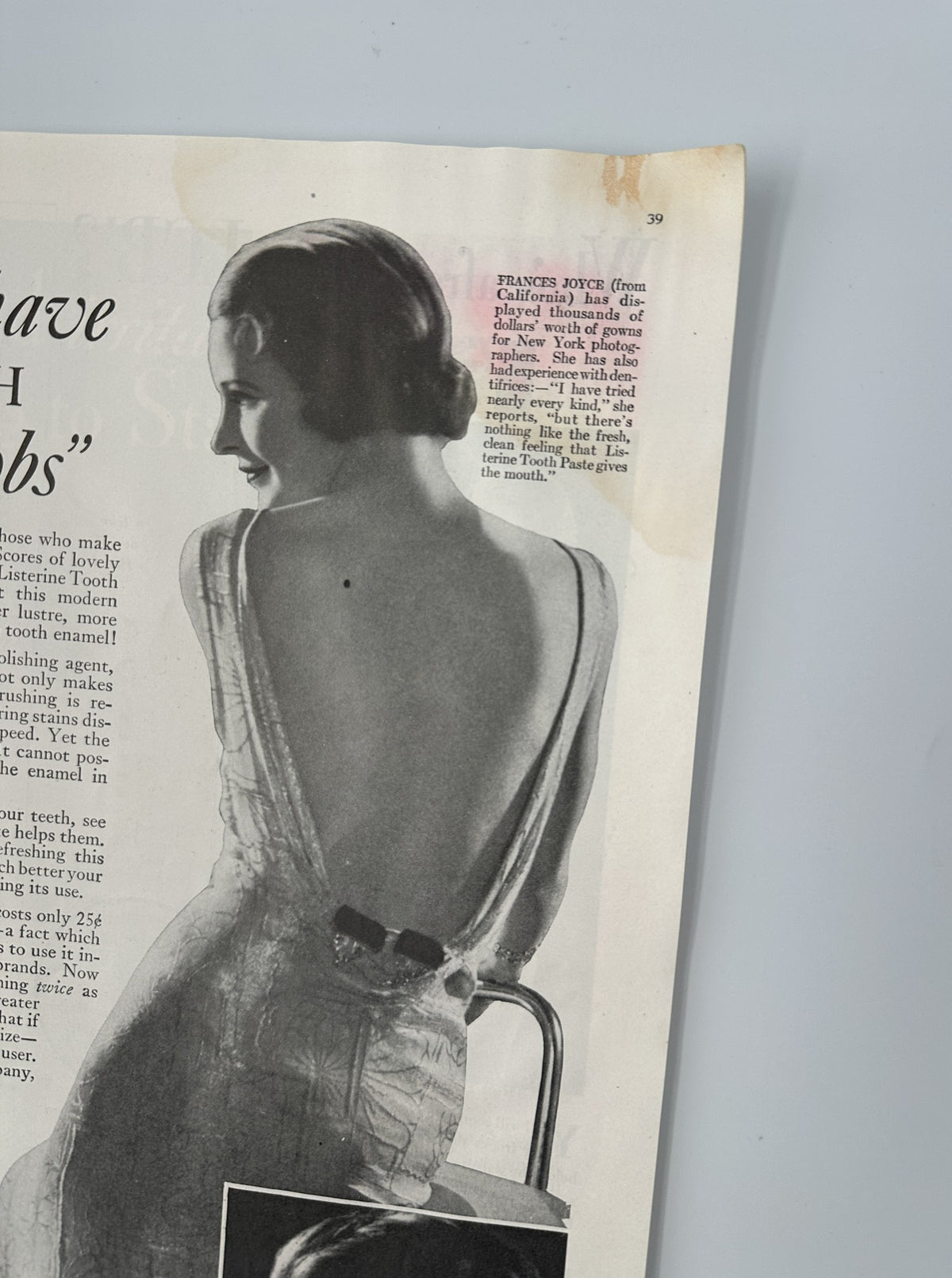 Image from Woman’s Home Companion Magazine June 1934 displaying a fashion model in a backless dress, highlighting the style of the era.