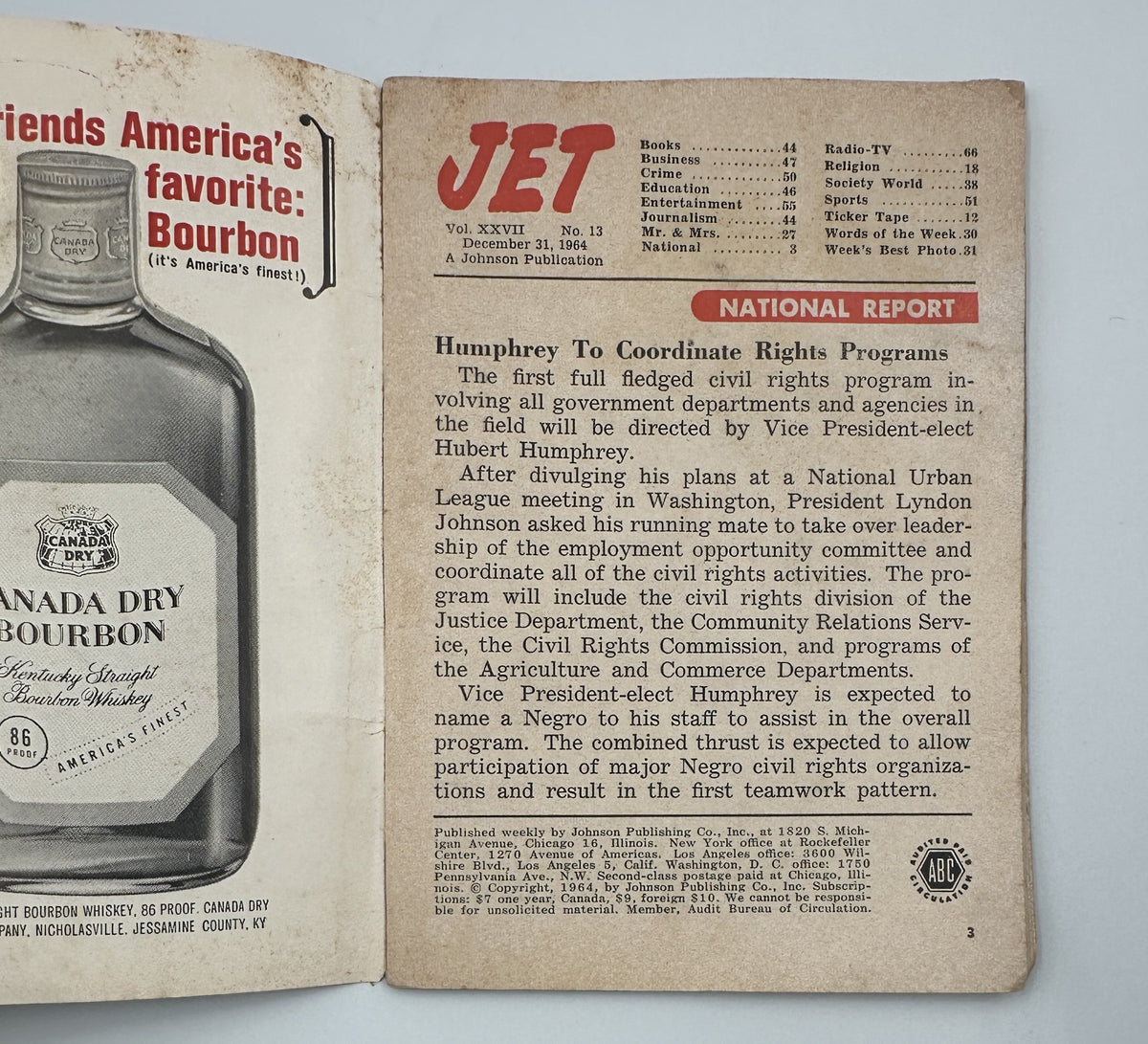 Jet Magazine December 31, 1964 cover featuring Sam Cooke and Alex Quaison Sackey, showcasing news and cultural insights from the time.