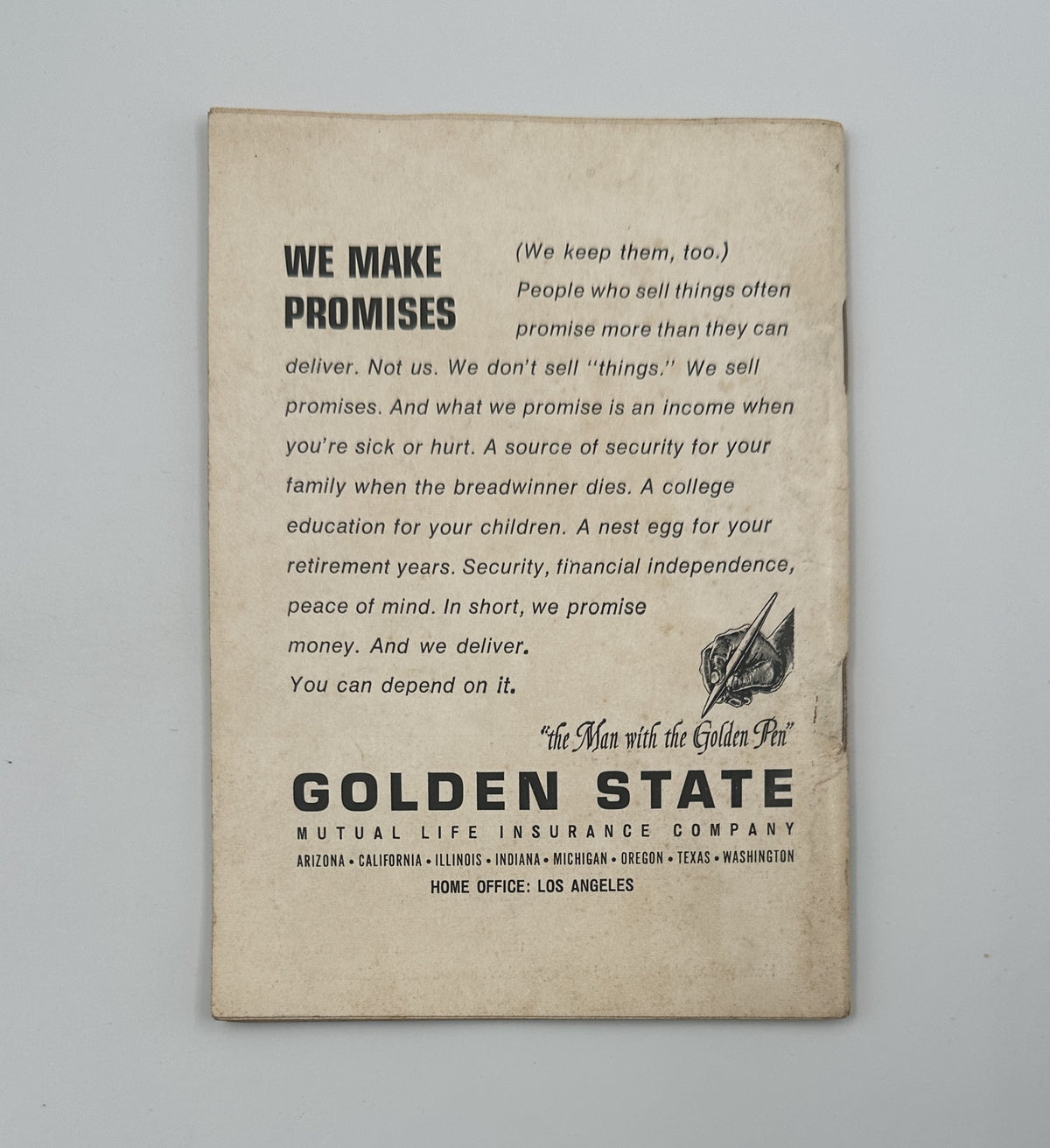Back cover of Jet Magazine from March 27, 1969, featuring an advertisement for Golden State Mutual Life Insurance Company emphasizing promises and financial security.