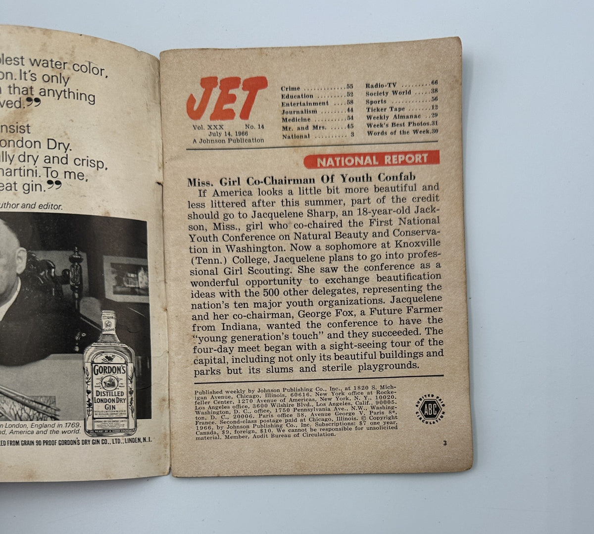Inside page of Jet Magazine July 14, 1966, showcasing a National Report about Miss Girl co-chairing the National Conference on Natural Beauty and Conservation.