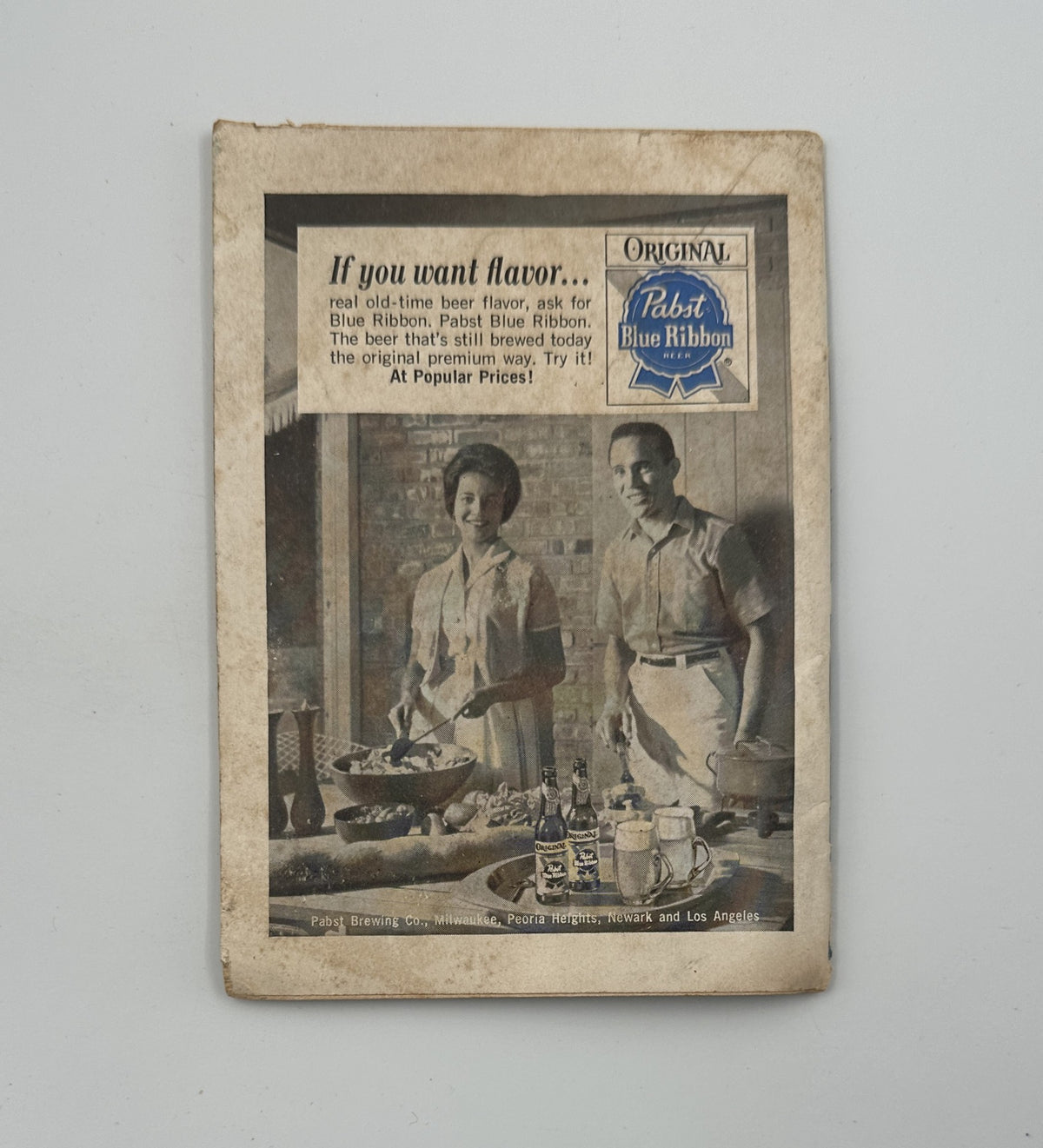 Vintage advertisement from Jet Magazine September 23, 1965 featuring a Pabst Blue Ribbon ad, highlighting the theme of flavor with a couple preparing food in a home kitchen setting.