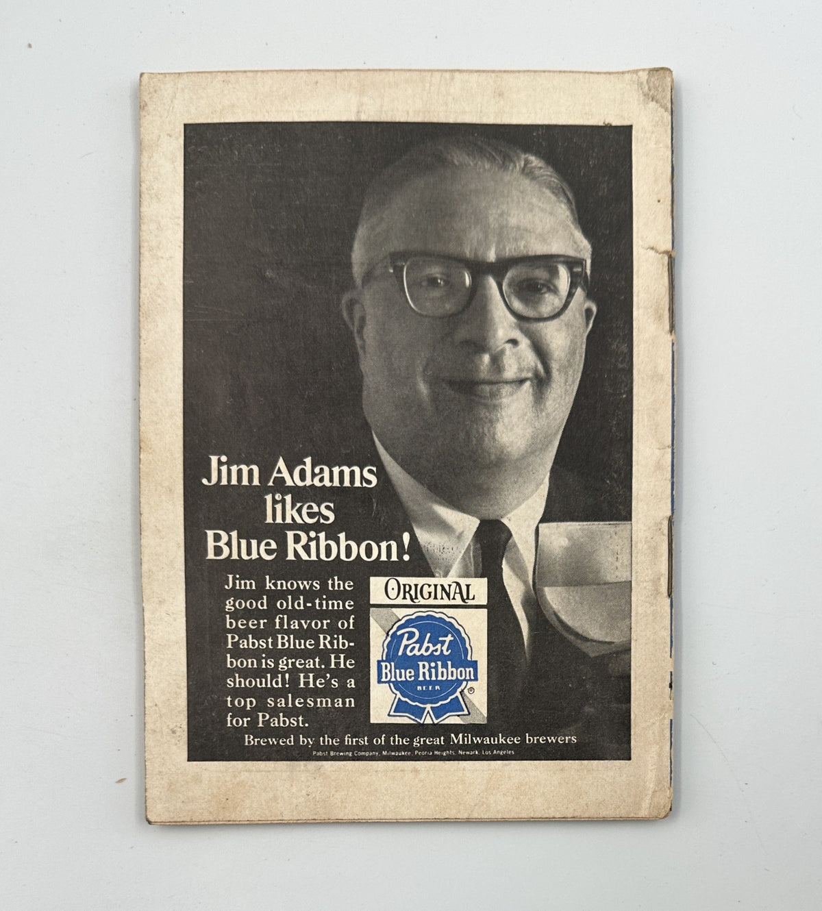 Back cover of Jet Magazine May 5, 1966 displaying an advertisement for Pabst Blue Ribbon beer, featuring Jim Adams, a top salesman for the brand, illustrating the magazine's blend of cultural and commercial content.