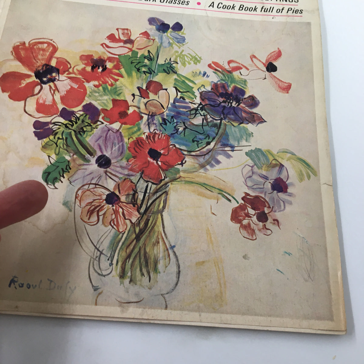 Detailed view of VTG Woman's Day Magazine May 1966 cover focusing on the floral illustration signed by Raoul Dufy.
