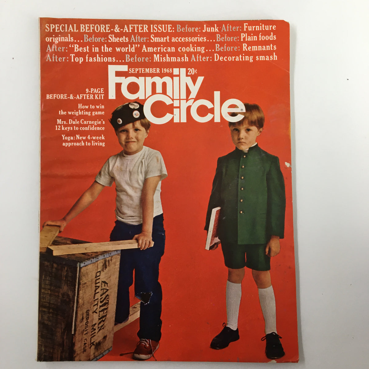 Cover of VTG Family Circle Magazine September 1968 featuring children dressed in vintage clothing with a focus on the cover story 'Beef Chuck Goes Gourmet.' The magazine highlights culinary trends and nostalgic family life from the late 1960s.