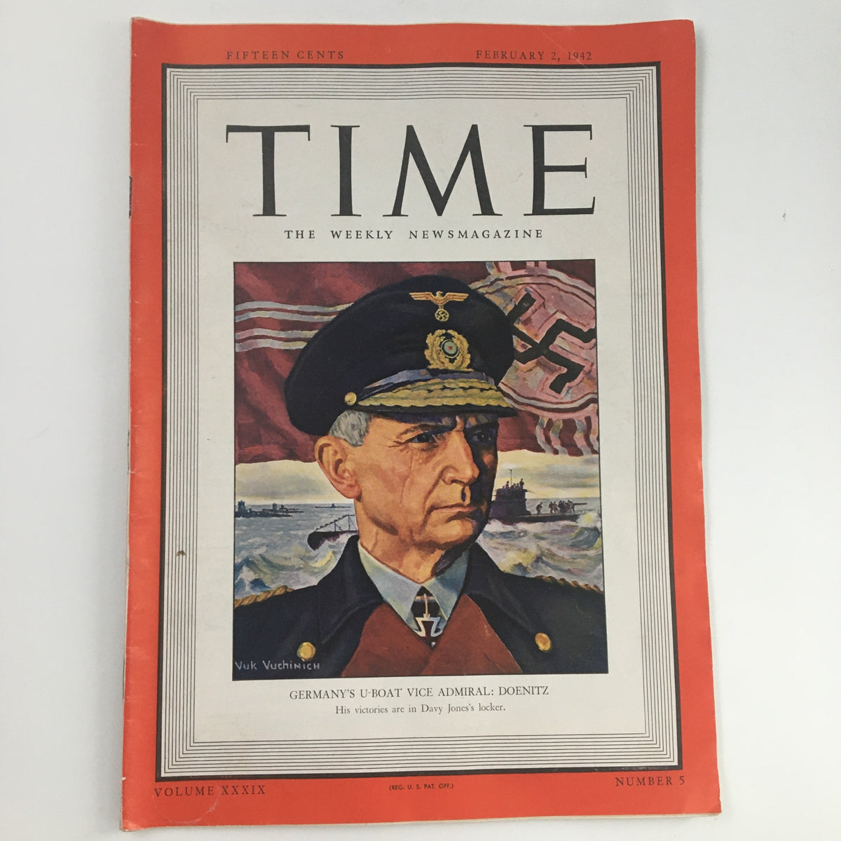 Time Magazine February 2 1942 Vol 39 #5 German U-Boat Vice Admiral Karl Dönitz