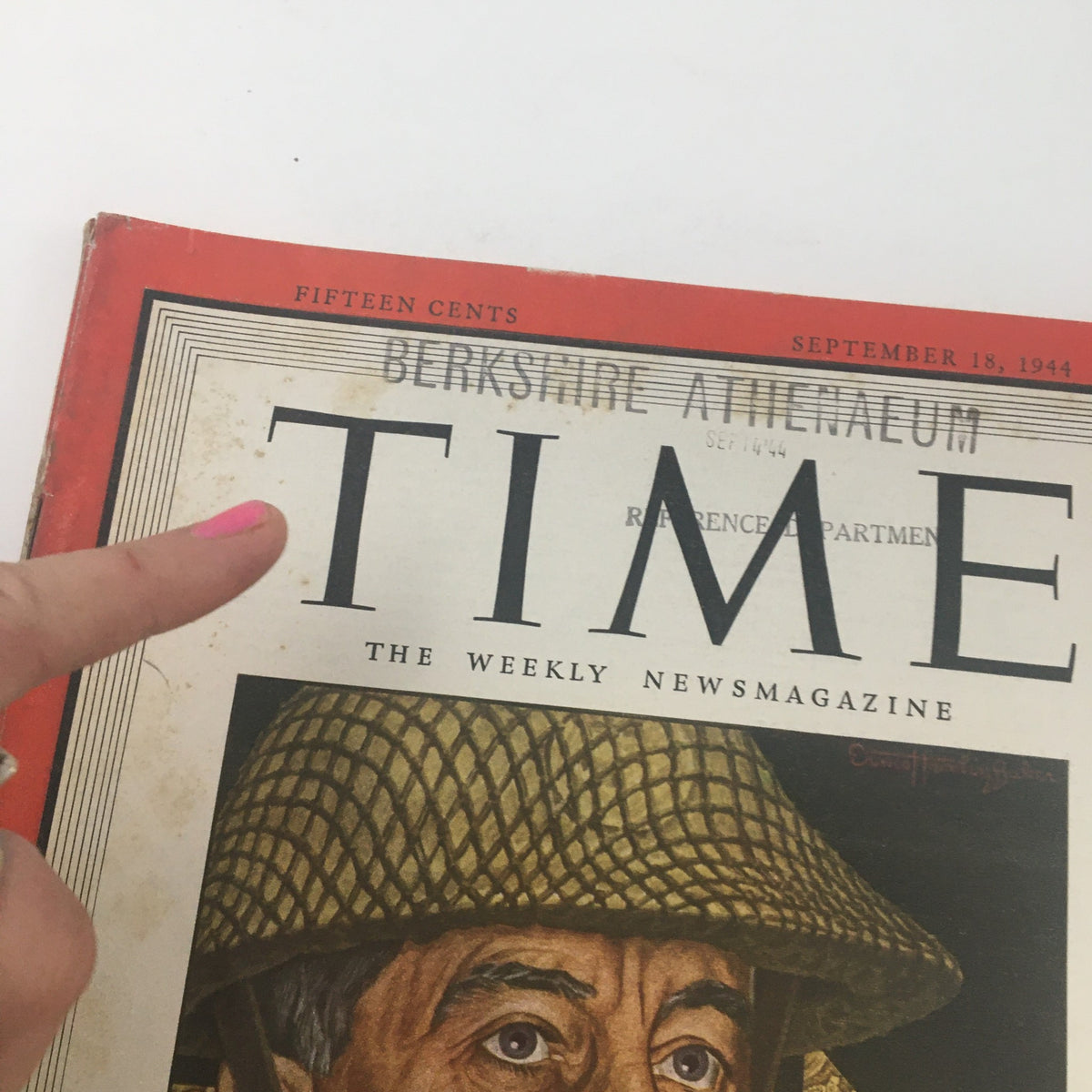 Close-up of the cover of Time Magazine September 18 1944 Vol 44 #12, highlighting the title and details of the issue featuring General Harry Crerar of Canada.