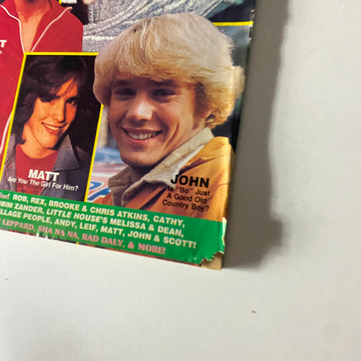 Close-up of the 16 Magazine October 1980 cover showing featured stars Matt and John, notable for their connection to 1980s pop culture.