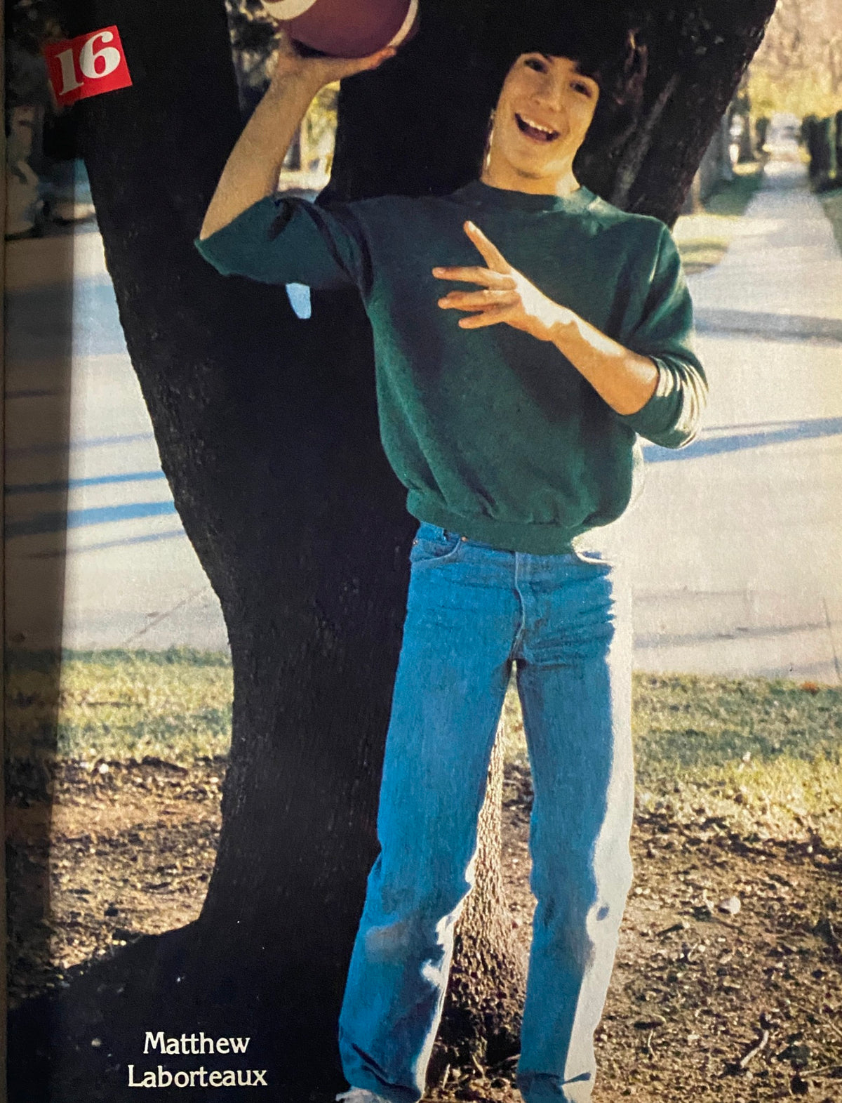 16 Magazine May 1981 cover featuring Matthew Laborteaux with a football, representing the youthful spirit of the era.