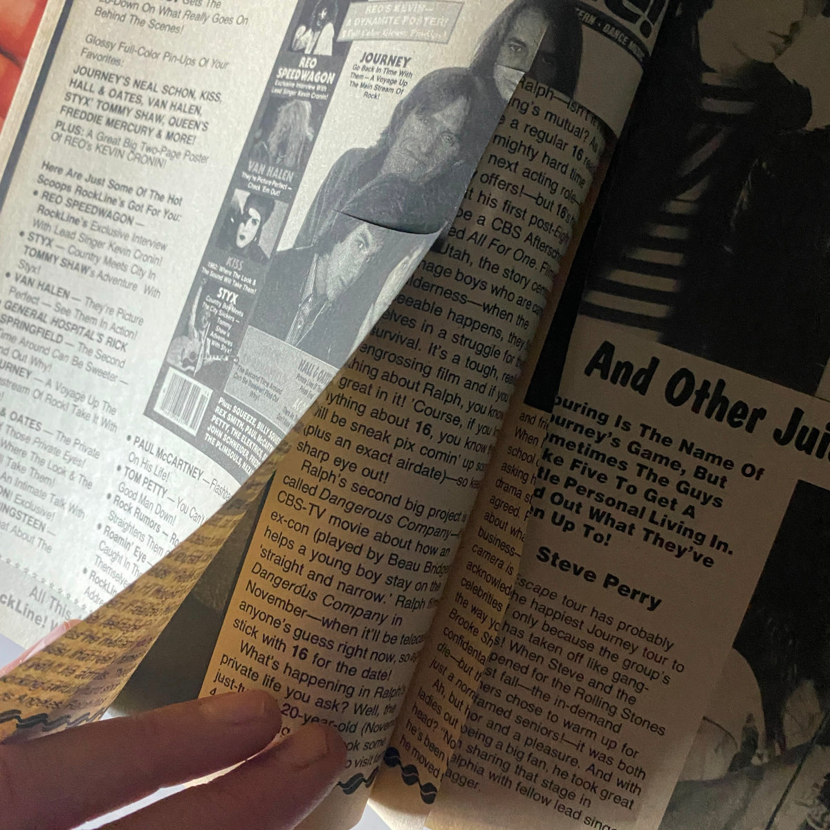 Additional inner page of 16 Magazine February 1982, features celebrity articles with a focus on actors and musicians from the 1980s.