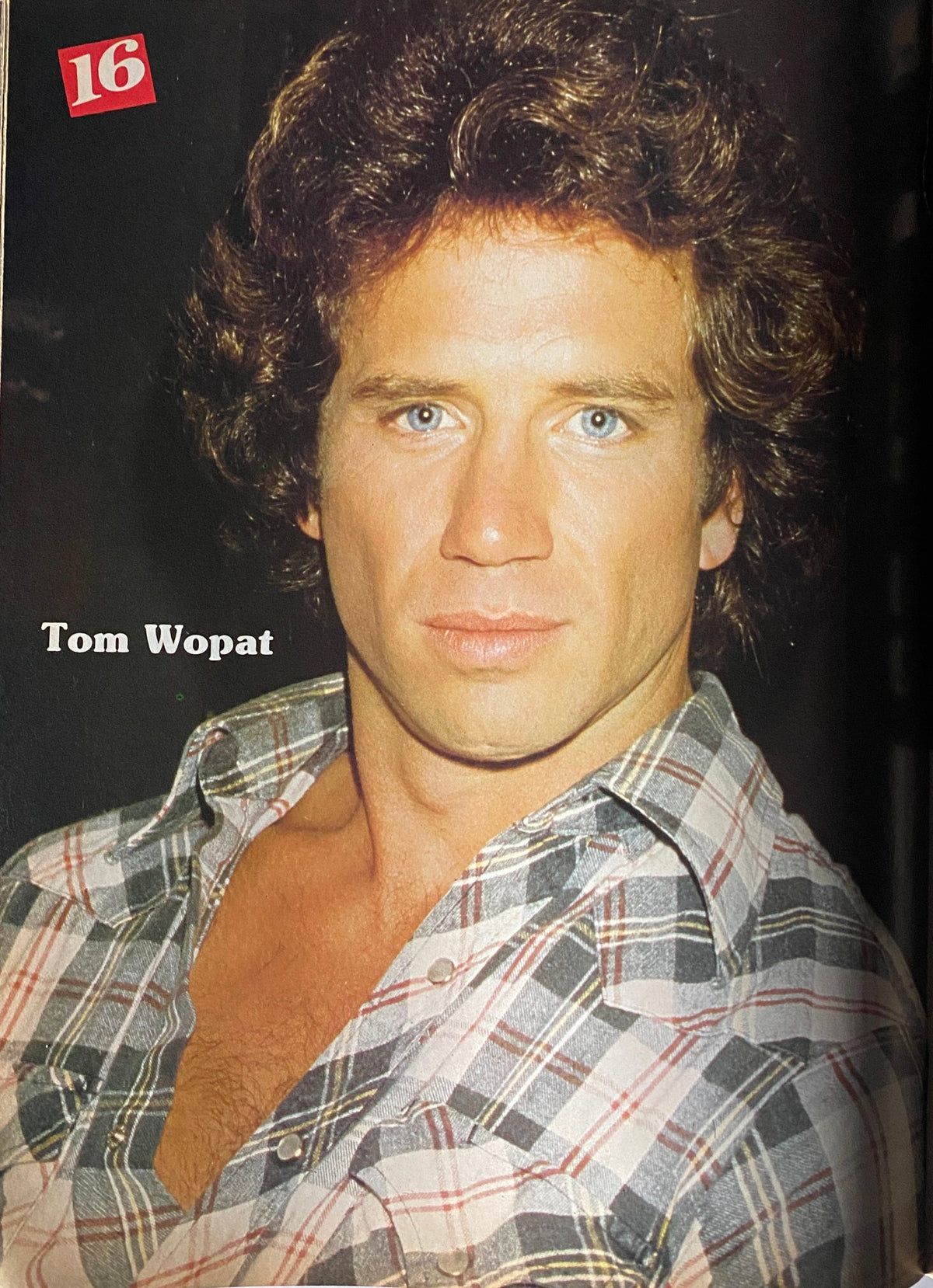 16 Magazine March 1981 cover featuring Tom Wopat, highlighting his striking blue eyes and classic 1980s style.