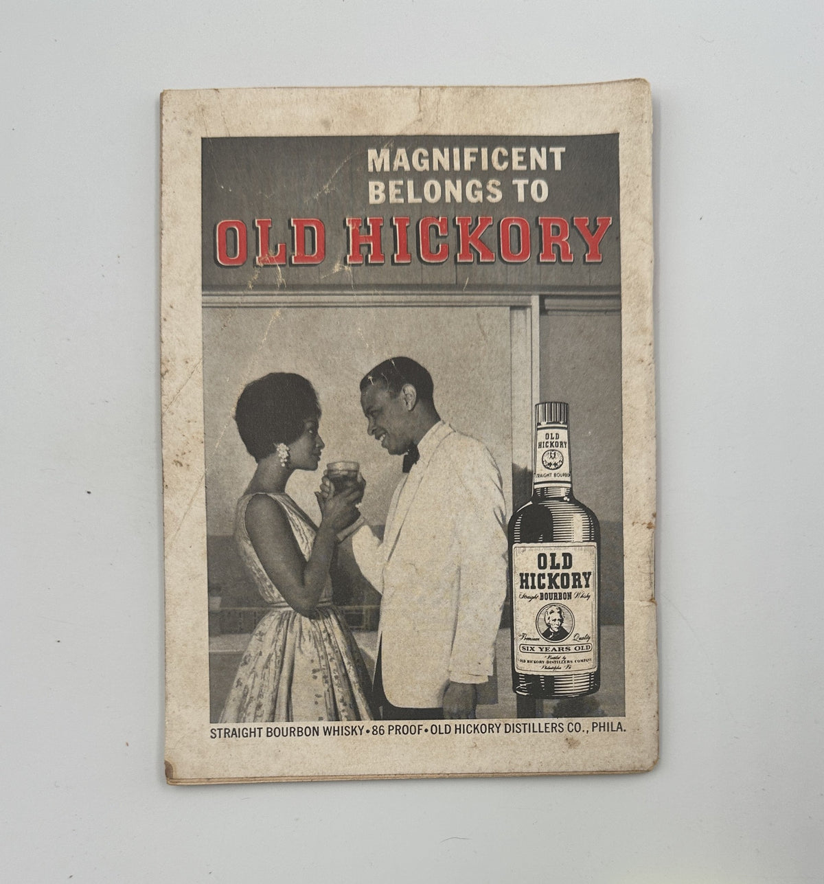 Jet Magazine March 8, 1962 cover page advertising Old Hickory Bourbon Whisky with an illustration of a couple enjoying the drink, emphasizing 1960s lifestyle.