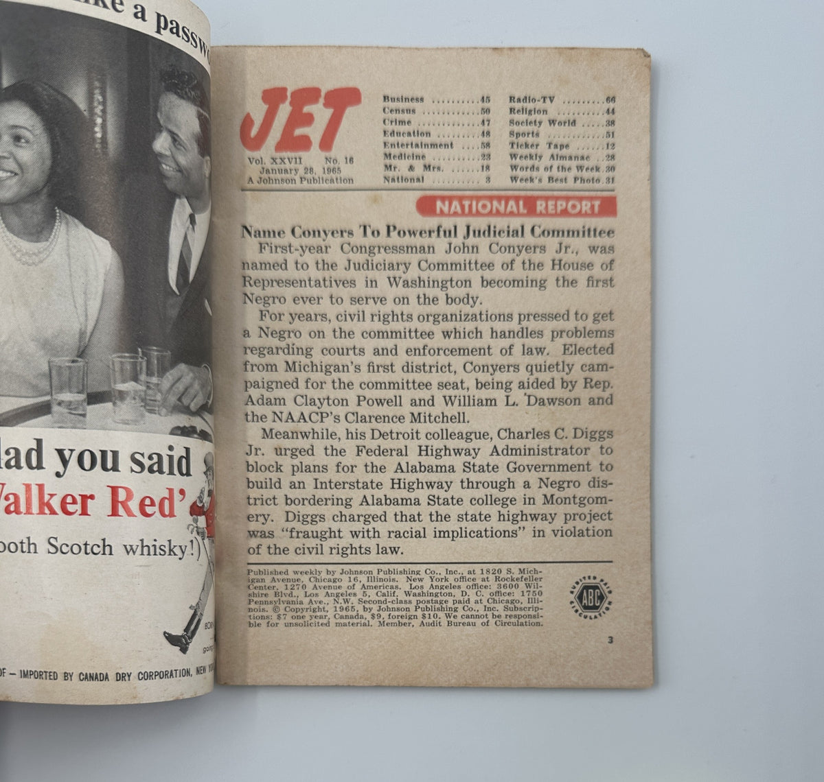 Inside page of Jet Magazine January 28, 1965, detailing a National Report on judicial committee activities and advocacy from civil rights organizations.