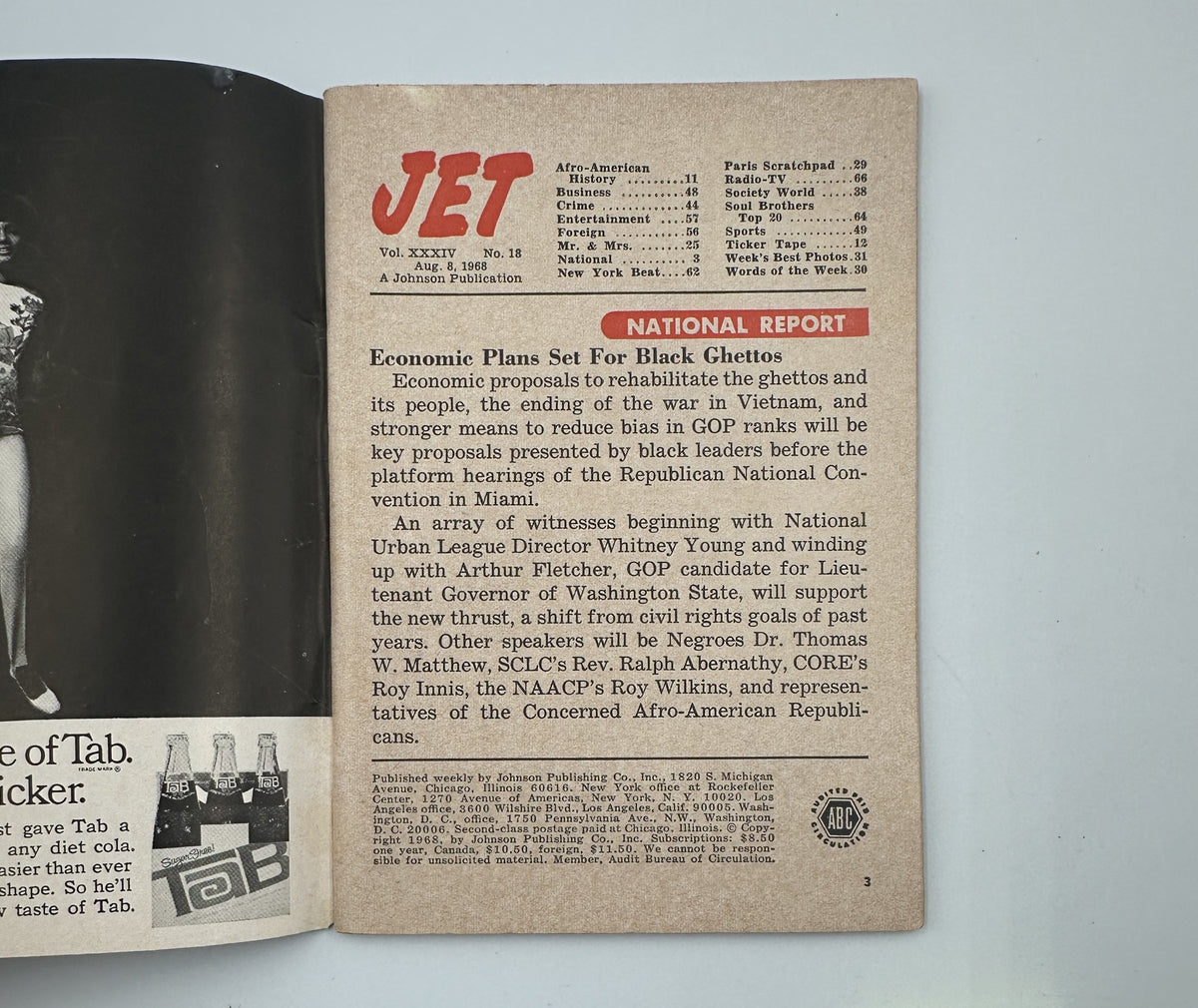 Jet Magazine August 8, 1968 featuring Jesse Jackson and Robert Culp cover, showcasing the National Report on economic plans for Black communities.