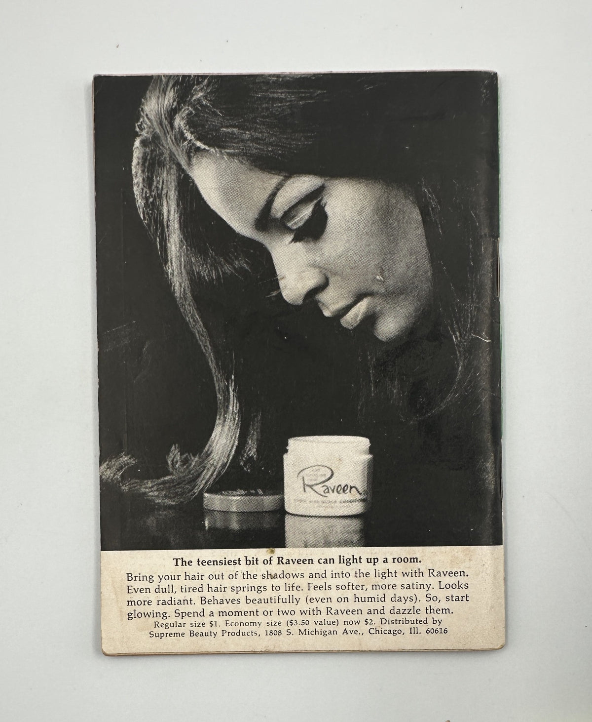 Advertisement for Raven hair care product in Jet Magazine August 8, 1968, highlighting its benefits for stylish and radiant hair.