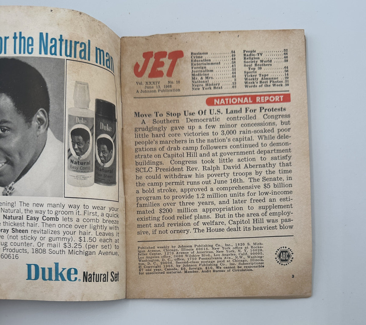 Inside page of Jet Magazine June 13, 1968 reporting on Congressional actions related to protests, featuring a prominent national report.