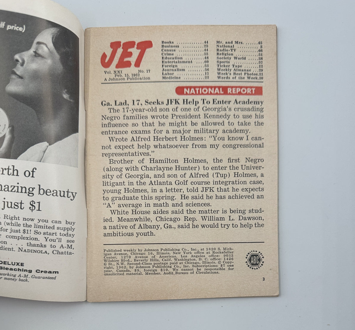 Jet Magazine February 15, 1962 featuring Robert Weaver with an article about JFK Cabinet Bias, showcasing vintage content and historical significance.