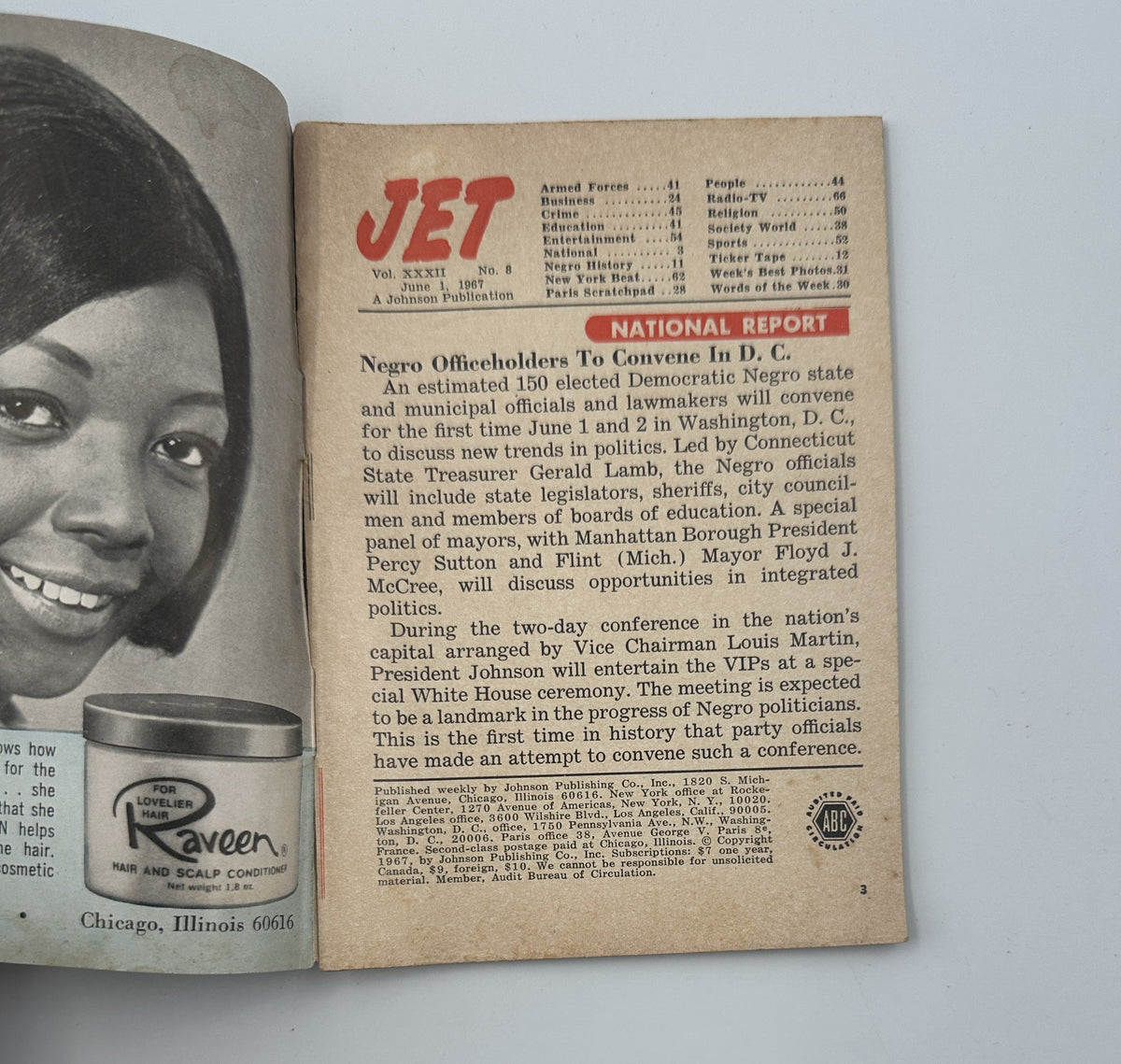 Page from Jet Magazine June 1, 1967 featuring a national report on Negro officeholders, including a photo of a woman, highlighting key events and people in Washington D.C.