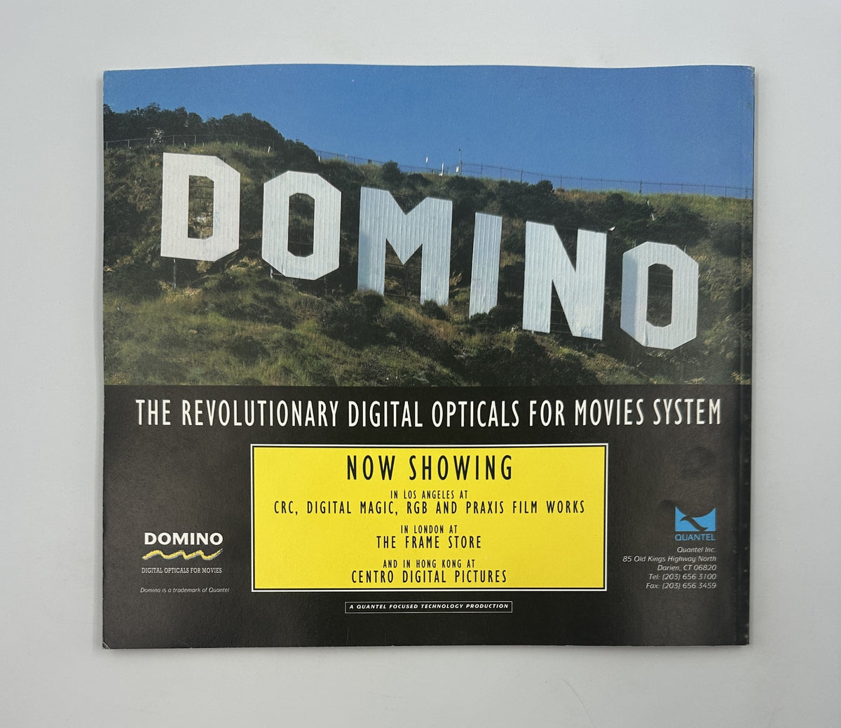 Back cover of Cinefex Magazine No. 57 advertising Domino, a digital optical system for movies, showcasing a photograph of a mountainous backdrop.