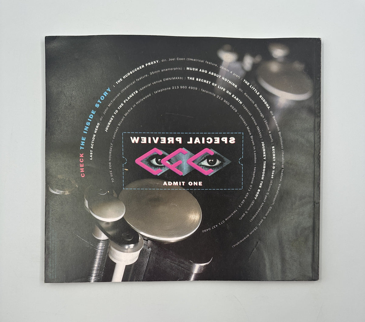 Back cover of Cinefex Magazine August 1993 No. 55 with the statement 'Special Preview,' visually featuring cinematic equipment, emphasizing the magazine's focus on movie-making technology.