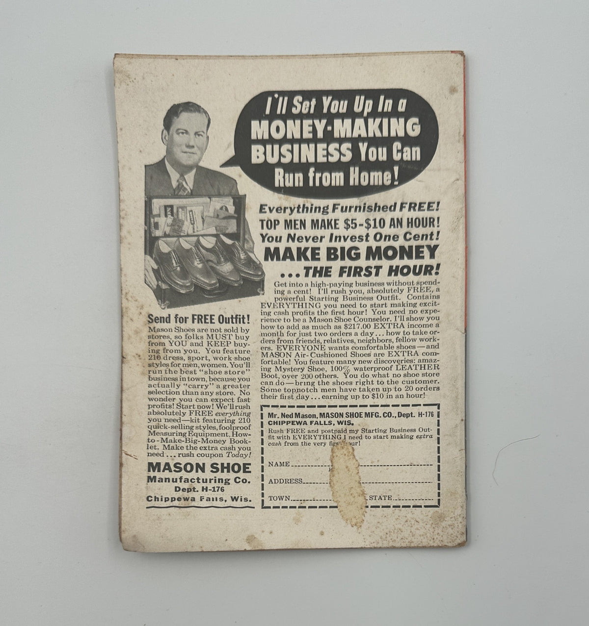 Vintage advertisement from Jet Magazine January 11, 1962 featuring Mason Shoe Manufacturing Co. promoting a work-from-home opportunity in a money-making business. This ad is part of the issue with cover featuring Joyce Bryant and JFK advisors.