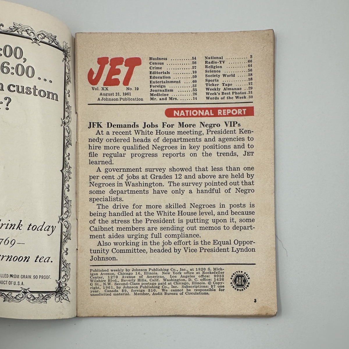 Interior page of Jet Magazine August 31, 1961, discussing the need for more African Americans in important government positions.