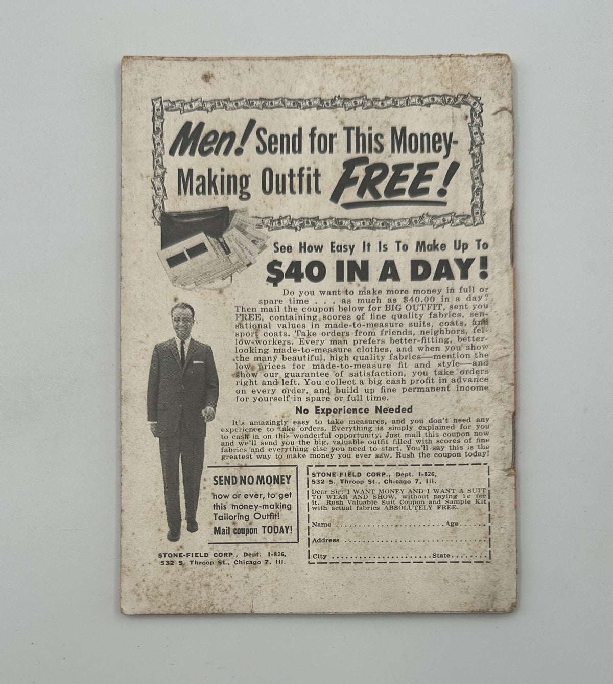 Back cover of Jet Magazine October 5, 1961 featuring an advertisement for a money-making outfit opportunity, demonstrating vintage promotional style.