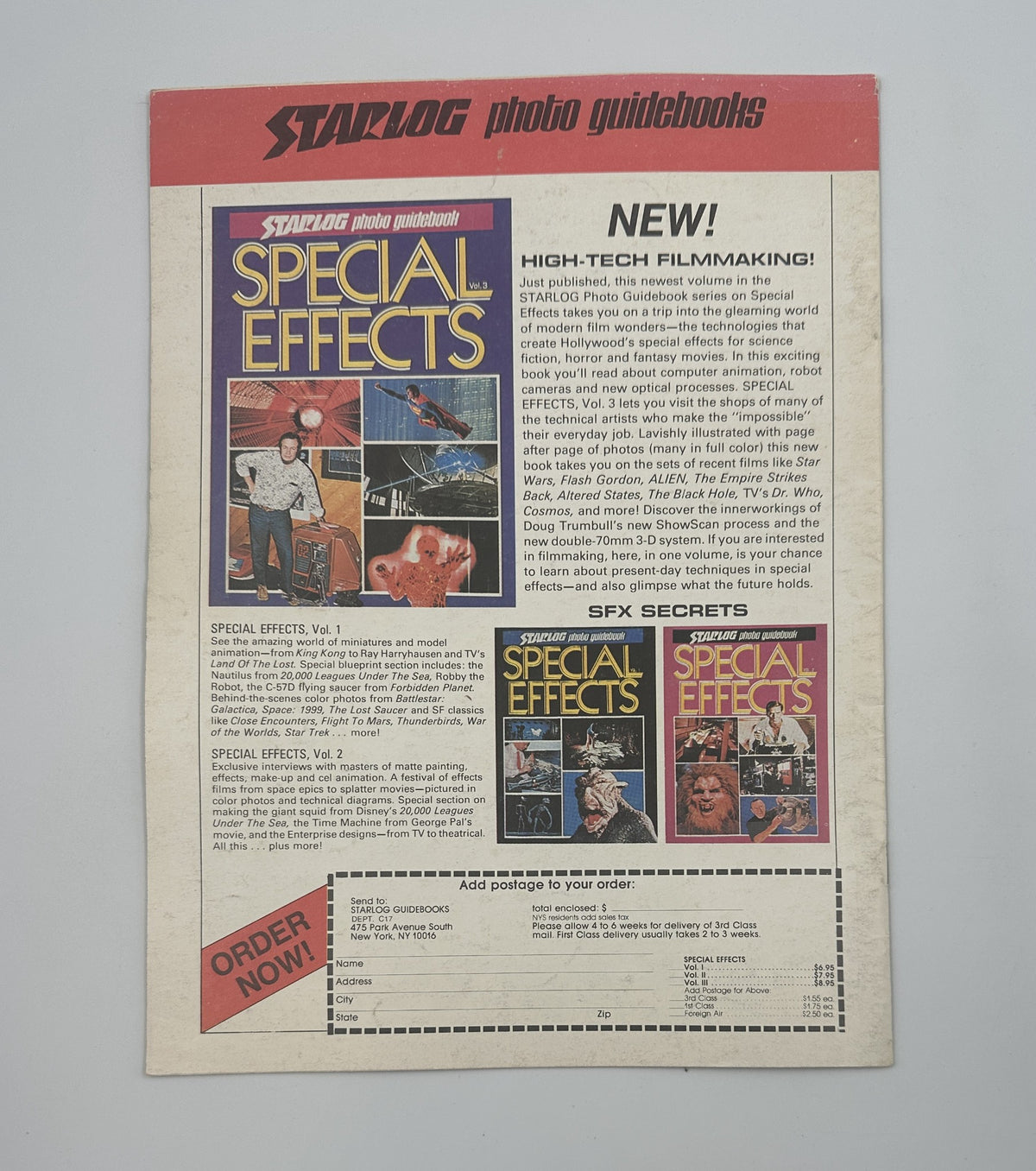 CineMagic Magazine No. 17 cover showcasing the theme 'Secrets of Graphic Gore, Super-8, Electronic SFX'. The magazine features various graphics related to special effects and filmmaking techniques.