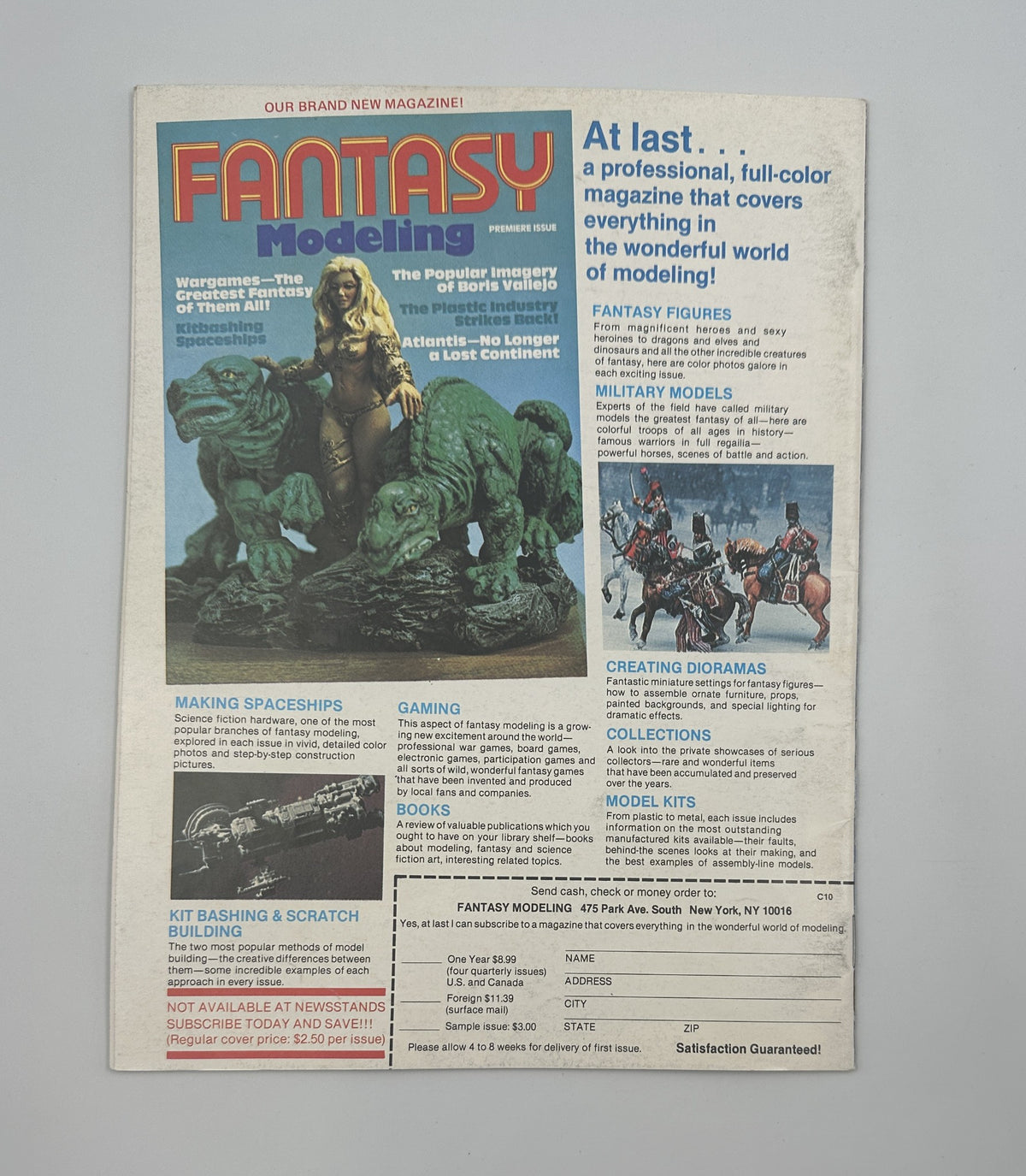 Fantasy Modeling magazine advertisement showcasing a range of modeling topics and products with vibrant visuals.