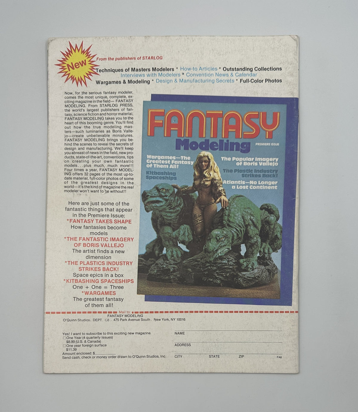 Back cover of CineMagic Magazine No.8 featuring an advertisement for Fantasy Modeling, highlighting modeling techniques and related resources for fantasy artists.