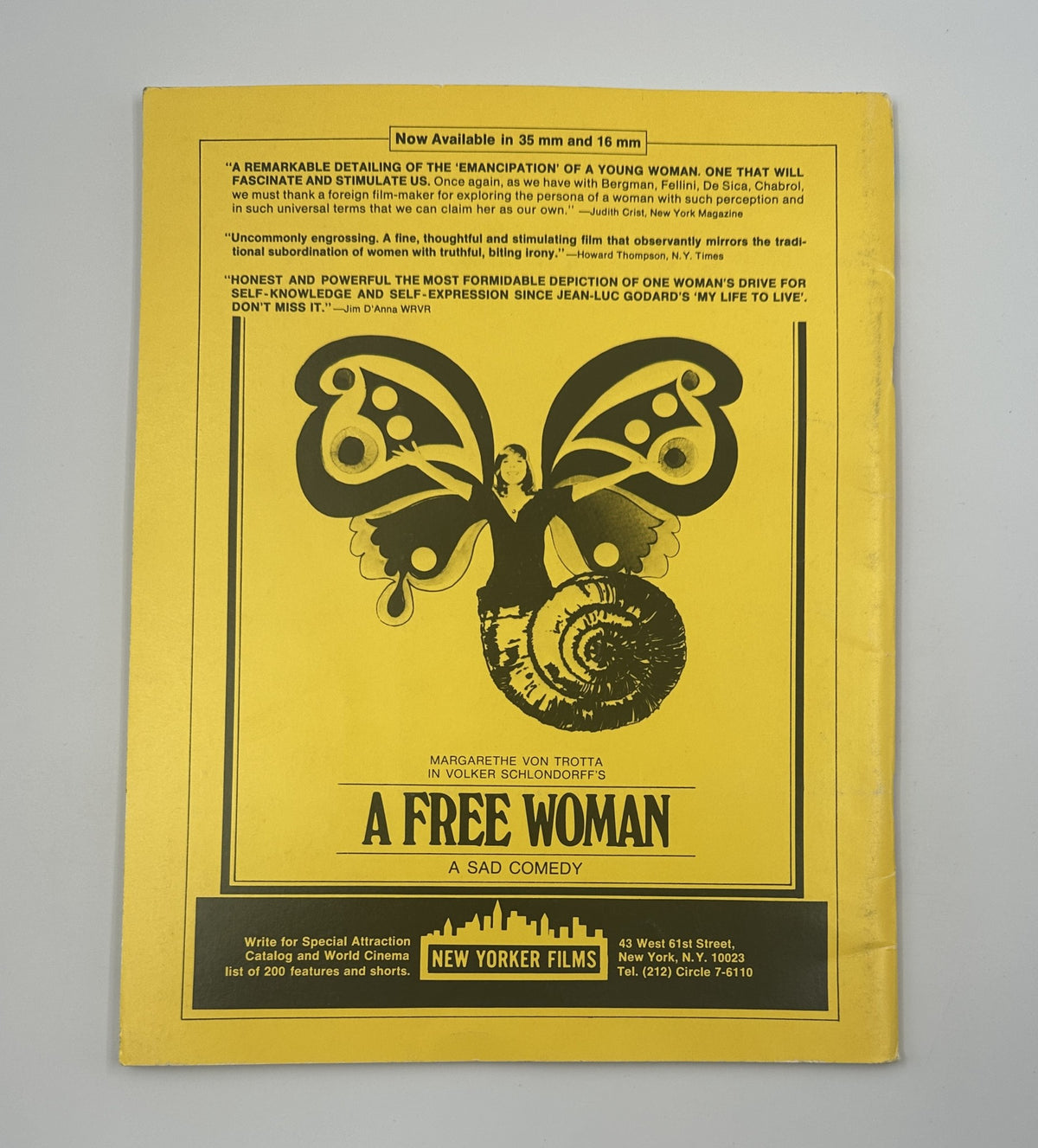 Back cover of Film Comment Magazine January-February 1975 showcasing an advertisement for the film 'A Free Woman'.