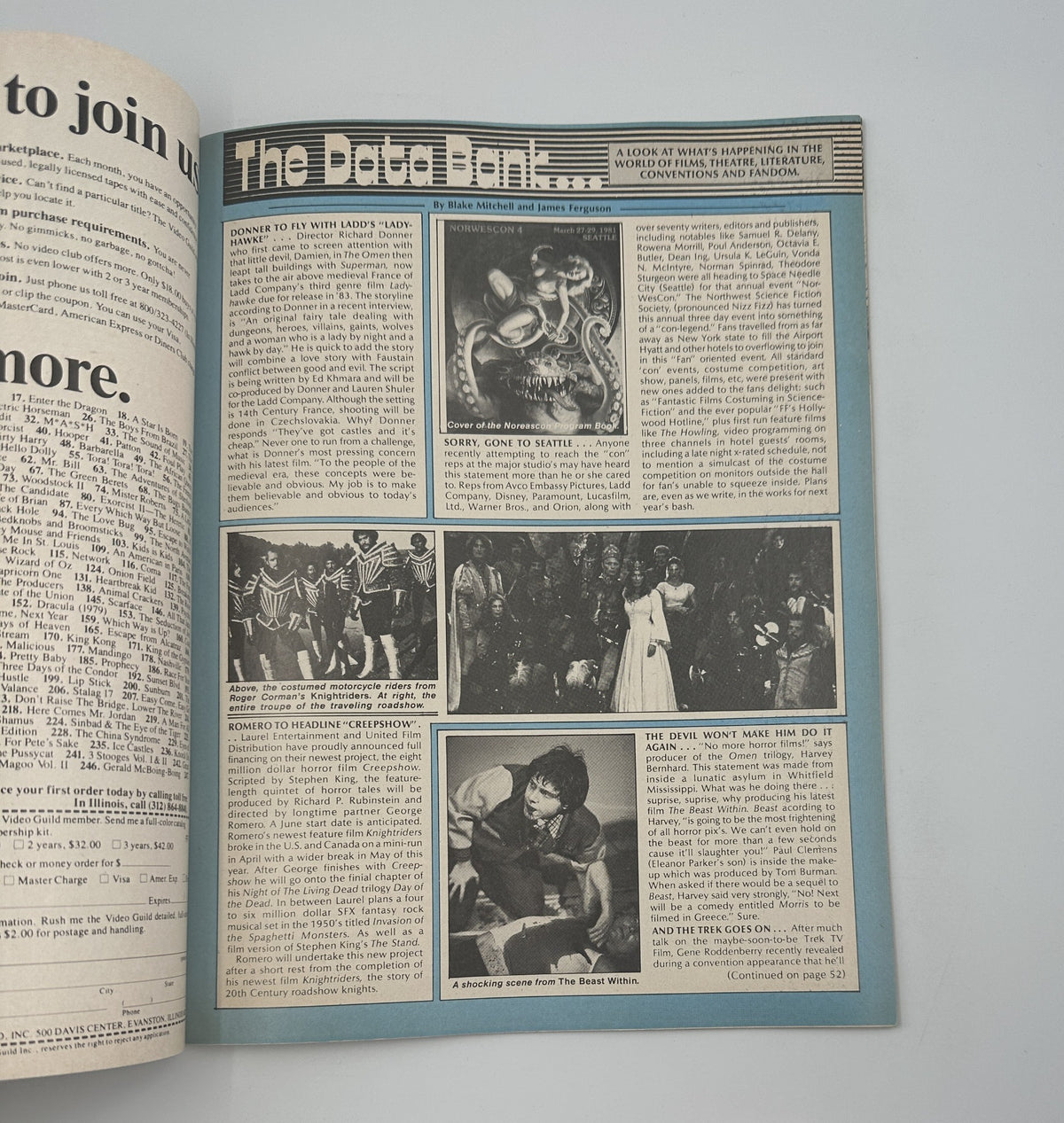 Inside page of Fantastic Films Magazine August 1981 showcasing a section titled Data Bank, discussing film happenings and conventions.