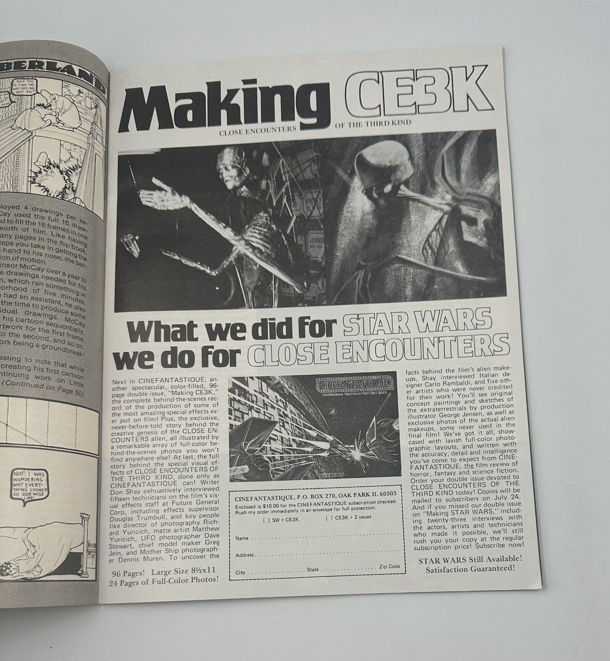 Page from Fantastic Films Magazine, October 1978, discussing production insights for Close Encounters of the Third Kind and Star Wars.
