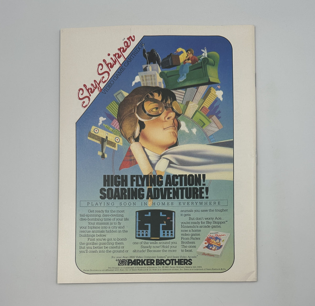 Muppet Magazine Spring 1983 featuring the Frog Prince and Lady Pi, with an advertisement for Sky Shipper by Parker Brothers, highlighting high flying action and adventure.