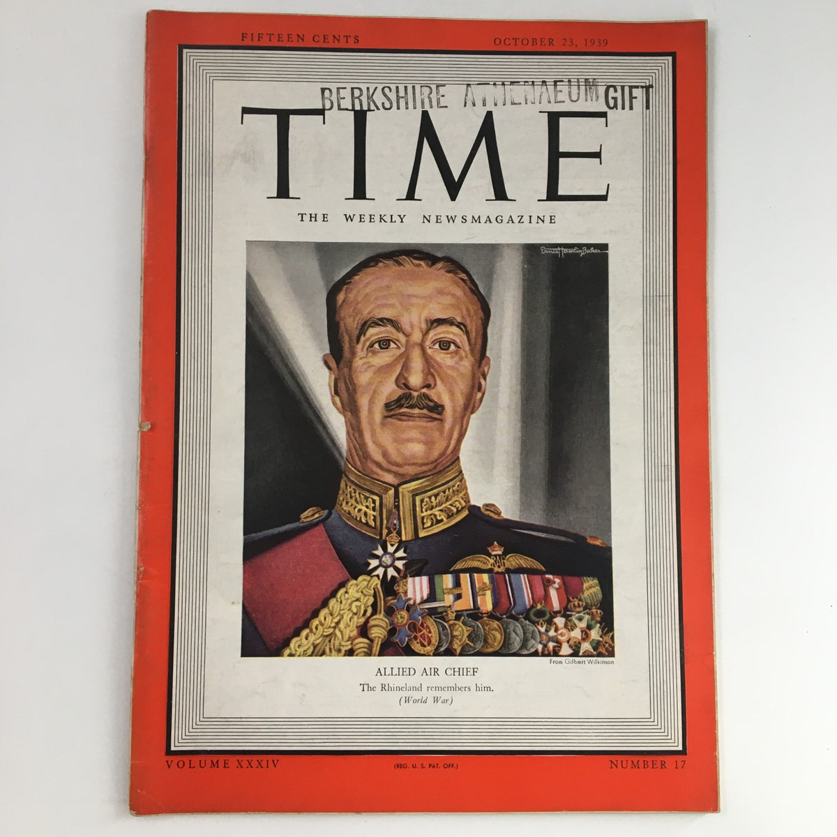 Time Magazine October 23 1939, Vol 34 #17 featuring Air Chief Marshal Hugh Dowding on the cover, highlighting historical significance from World War II.