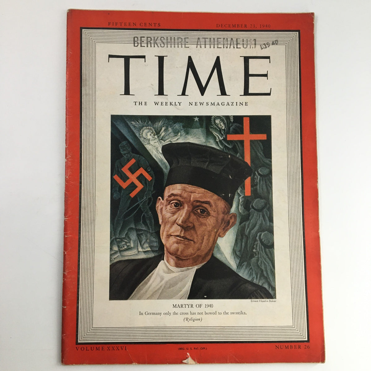 Cover of Time Magazine dated December 23, 1940 featuring German theologian Martin Niemöller, highlighted as 'Martyr of 1940' with a striking illustration depicting the tension of that era.