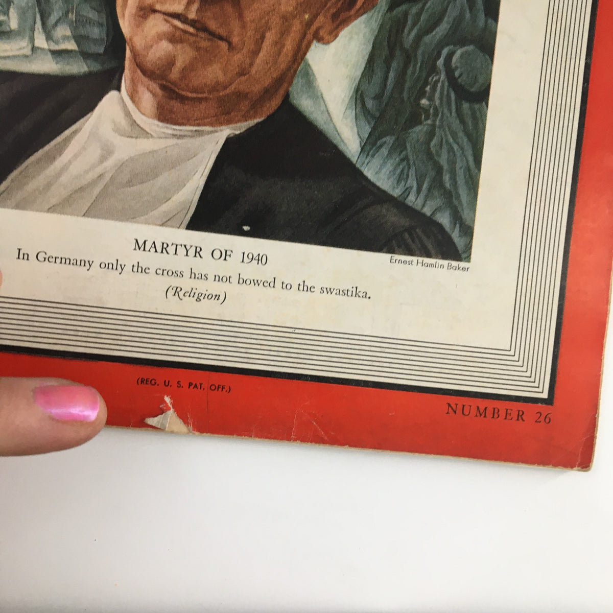 Close-up view of the Time Magazine cover from December 23, 1940 showcasing Martin Niemöller, emphasizing the 'Martyr of 1940' title and its powerful commentary on religion during World War II.