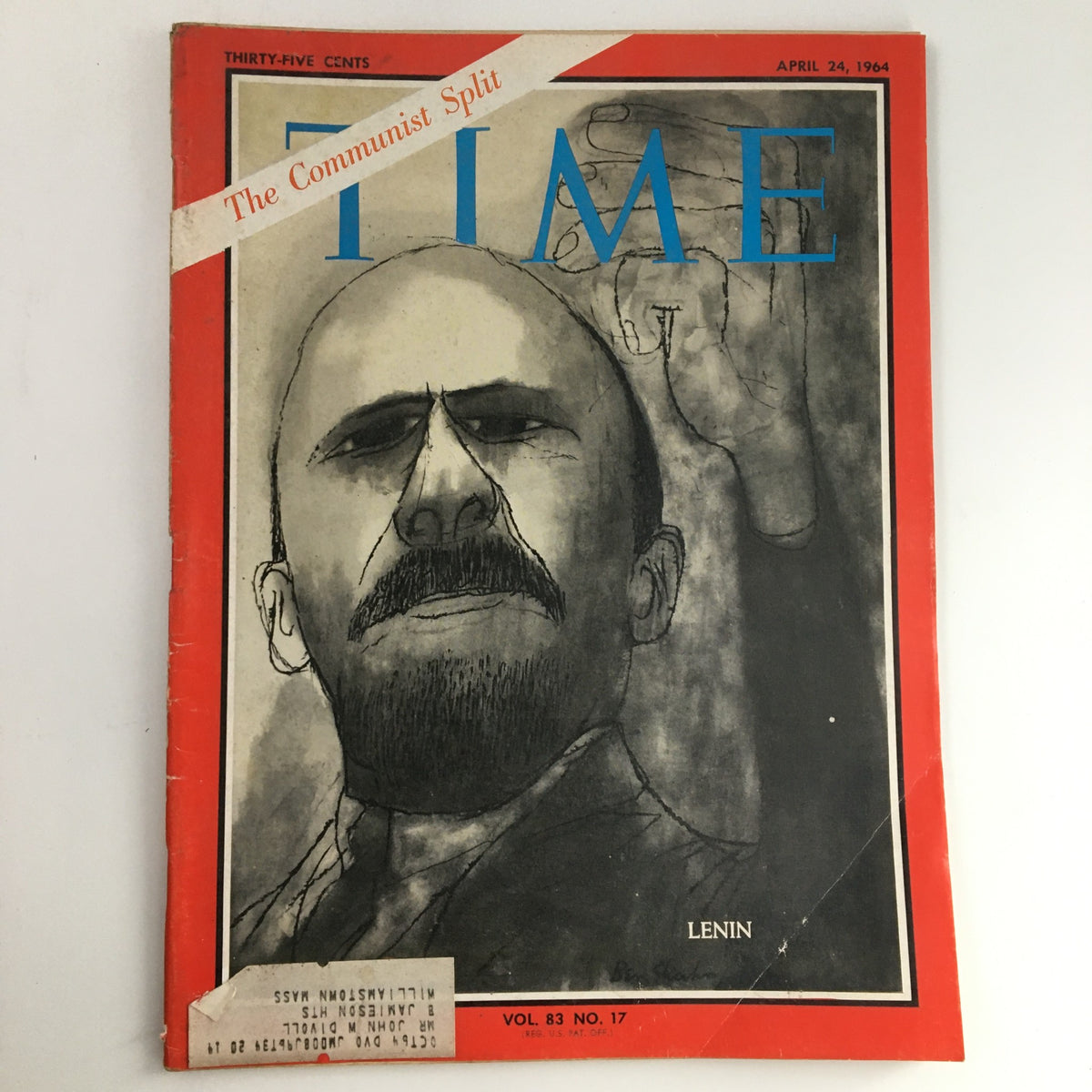 Cover of Time Magazine dated April 24, 1964, Vol 87 No 17 featuring Premier Vladimir Lenin of the Soviet Union with an illustration and text highlighting the political themes of the era.