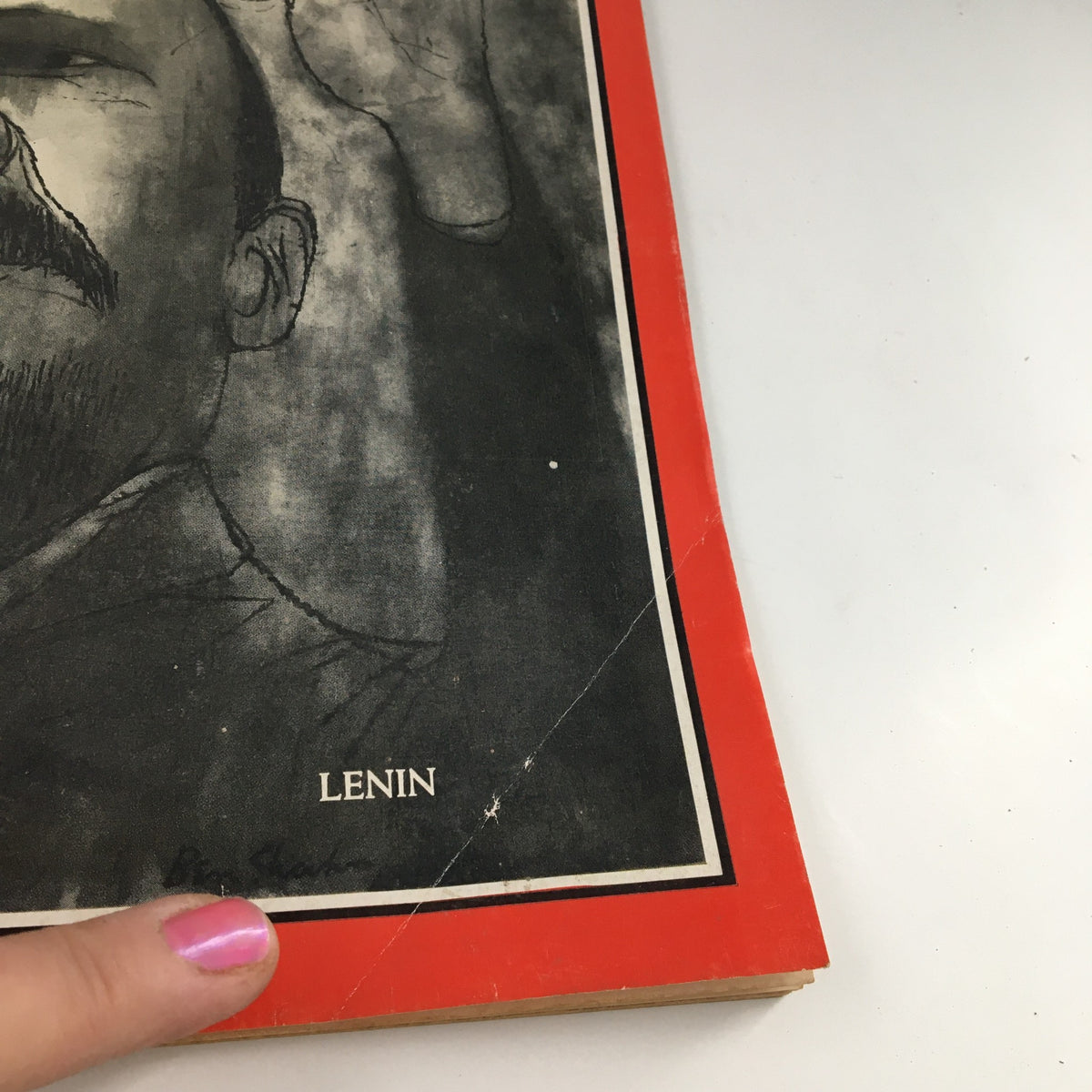Cover image of Time Magazine April 24, 1964, Vol 87 #17 featuring a portrait of Premier Vladimir Lenin of the Soviet Union with visible wear and a finger pointing to the name 'LENIN'.