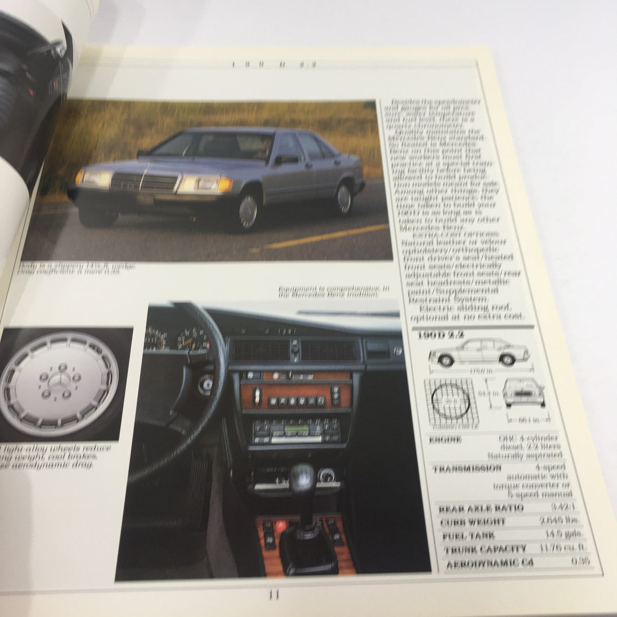 Another interior and exterior view from the 1984 Mercedes-Benz 190E 2.3/190D 2.2 Sedans Dealership Car Auto Brochure Catalog highlighting specifications and design.