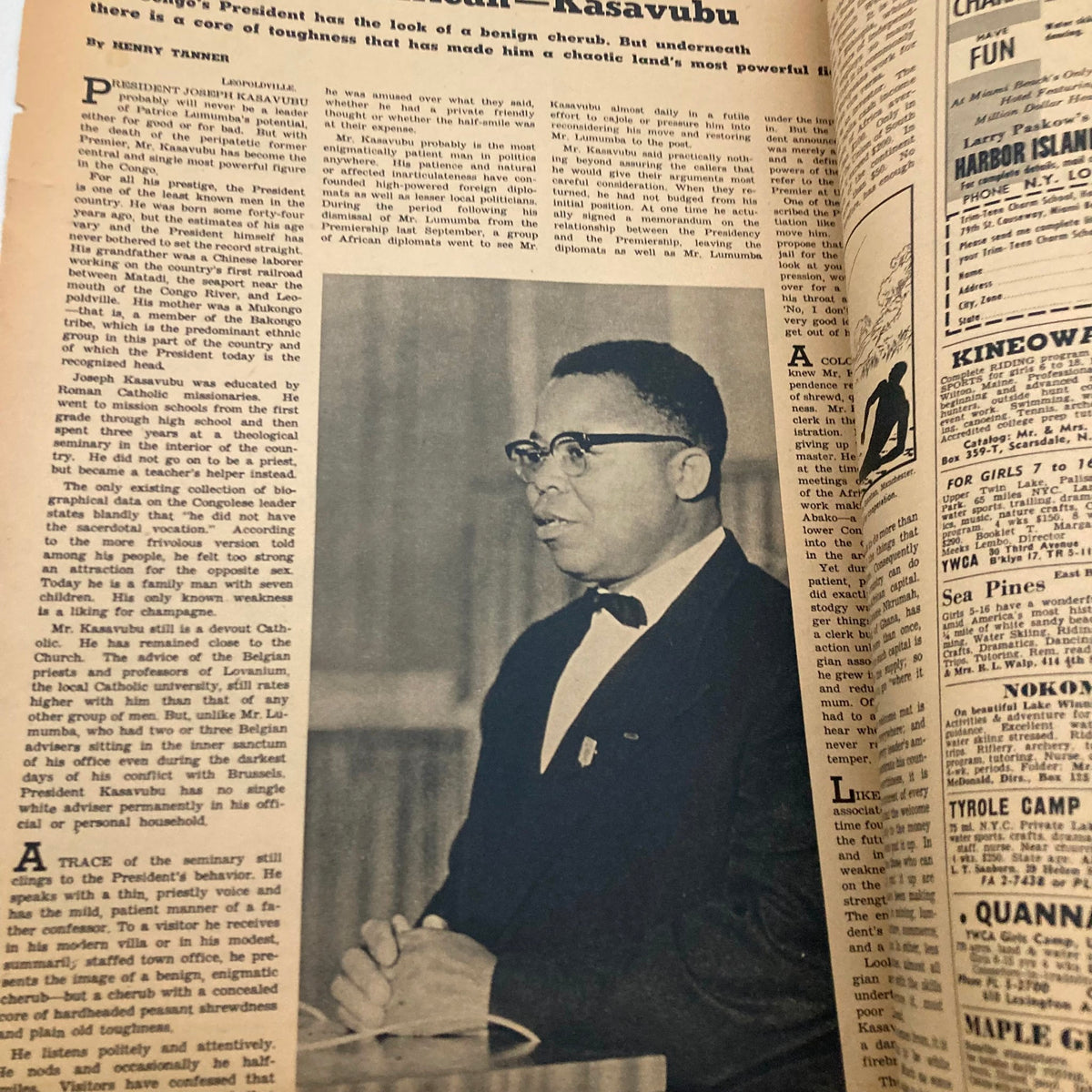 Inside the New York Times Magazine, October 21 1962, featuring an article on President Joseph Kasavubu of the Congo, illustrated with a prominent black and white photograph.