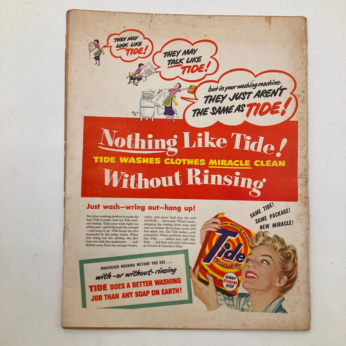 Cover of the September 1950 Farm & Ranch Southern Agriculturist Magazine featuring an advertisement for Tide detergent. The ad includes the slogan 'Nothing Like Tide! Tide washes clothes miracle clean without rinsing' with illustrations and a vintage style design.